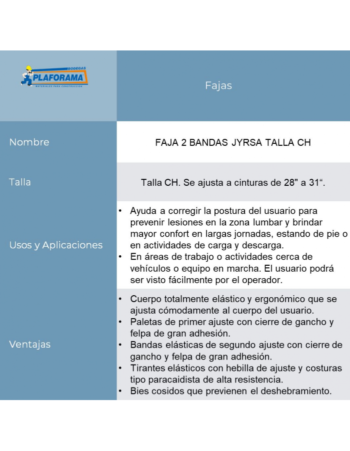 FAJA 2 BANDAS JYRSA TALLA CH